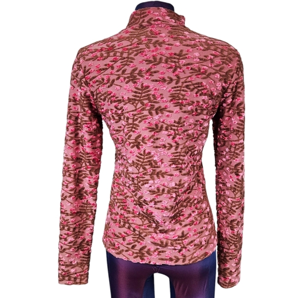 Vintage 90s Only Hearts Pink Pink & Velvet Cherry Blossom Turtleneck Large M21 - Picture 5 of 9